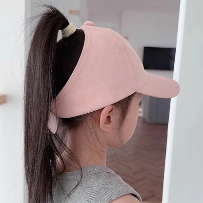 Kids Baseball Caps for Boys Girls Sun Hat Love Heart Hollow High Ponytail Caps Children Adjustable Baseball Caps for 4-12 Years