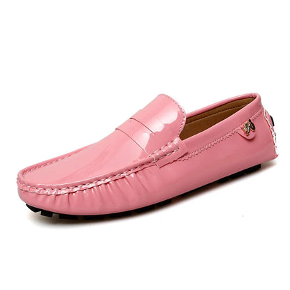 Patent Leather Beanie Shoes Men's New Spring and Summer Large Size Patent Leather Casual British Leather Shoes Women's Slip-On Lazy Casual Shoes Handmade Shoes