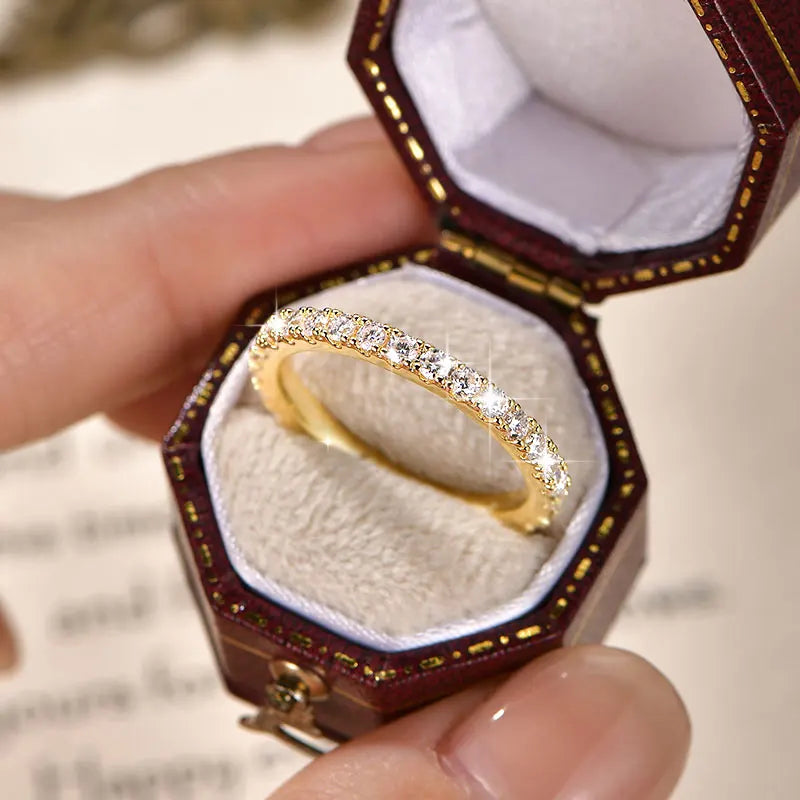 14k Gold Filled Full Eternity Ring Sparkling 2mm D Color Moissanite Stackable Band Finger Jewelry for Womem GRA Cerificate