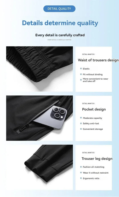 New High-quality Ice Silk Men Casual Straight Leg Pants Two-piece Set For Summer Lightweight Breathable Outdoor Sports Leggings