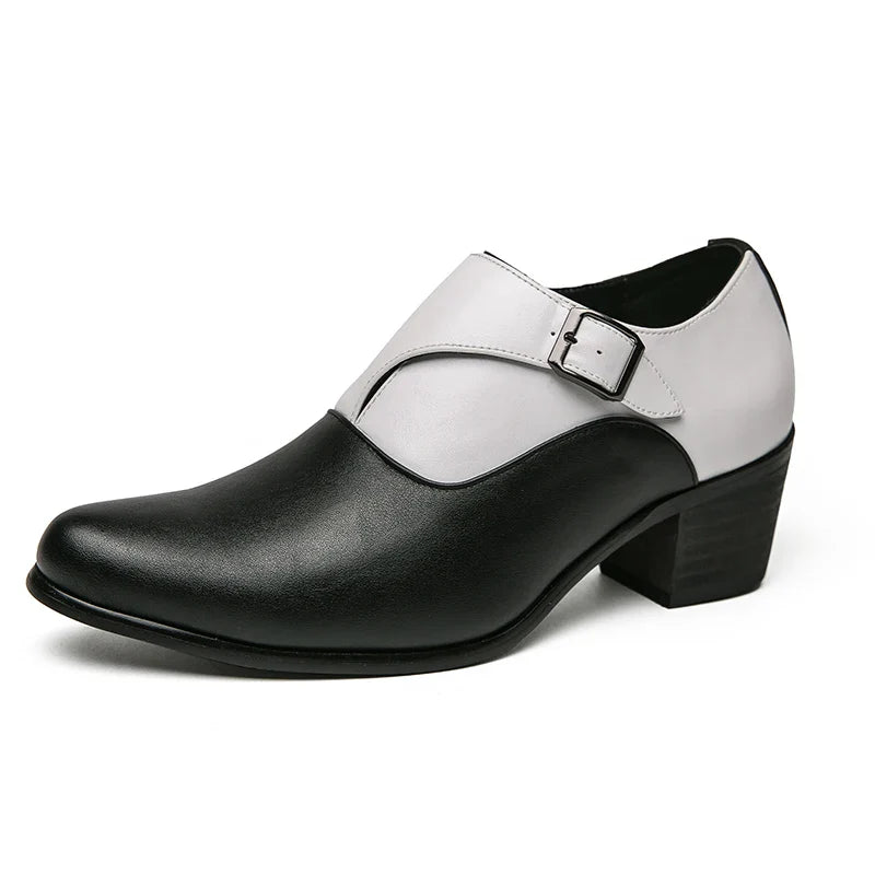 Dress Shoes Man Thick Heel Brogue Leather Men Wedding Party Social Shoe Male Business Casual White Platform Formal Shoes For Men