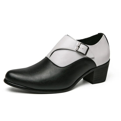 Dress Shoes Man Thick Heel Brogue Leather Men Wedding Party Social Shoe Male Business Casual White Platform Formal Shoes For Men