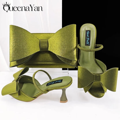 Fashion Newest Arrival Lilac Pointed Toe Women Heel Shoes Matching Bag Set for Ladies Wedding Party Pump