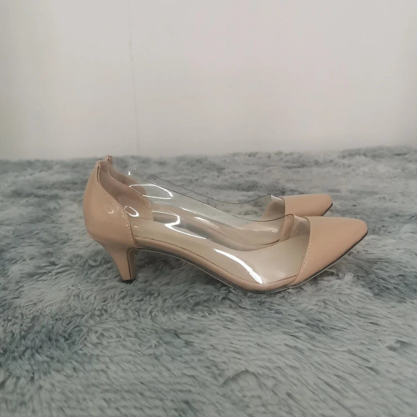 Women Pumps Spring Autumn PVC Transparent 5cm Low Heels Sexy Pointed Toe Slip-on Thin High Heels Party Wedding Shoes