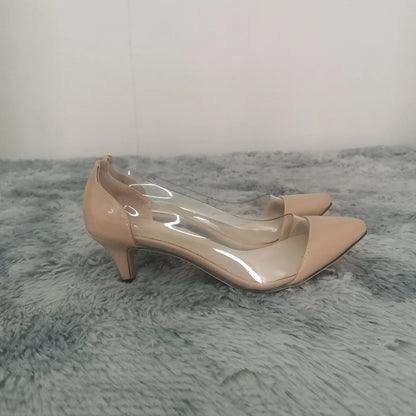 Women Pumps Spring Autumn PVC Transparent 5cm Low Heels Sexy Pointed Toe Slip-on Thin High Heels Party Wedding Shoes