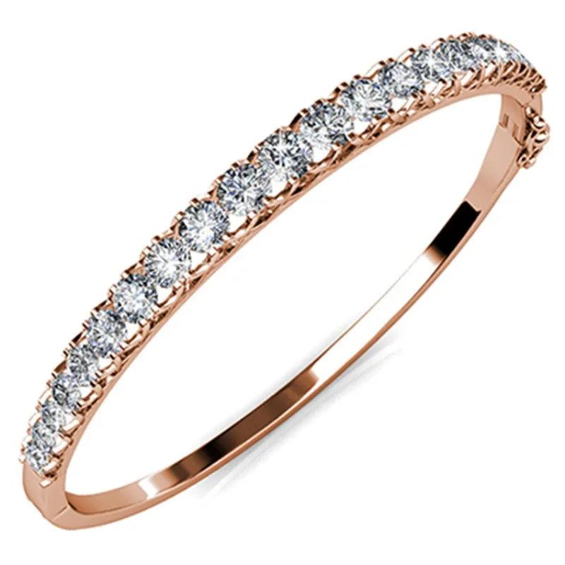 Round Cut Bangle Embellished with Premium Crystals for Women Quality Brass with 18K Rose Gold Plated Jewelry