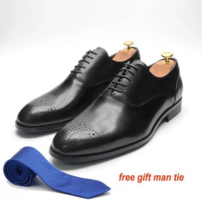 Italian Classy Men's Oxford Dress Shoes Genuine Cow Leather Lace-up Brogue Brown Black Business Office Wedding Formal Shoes Man