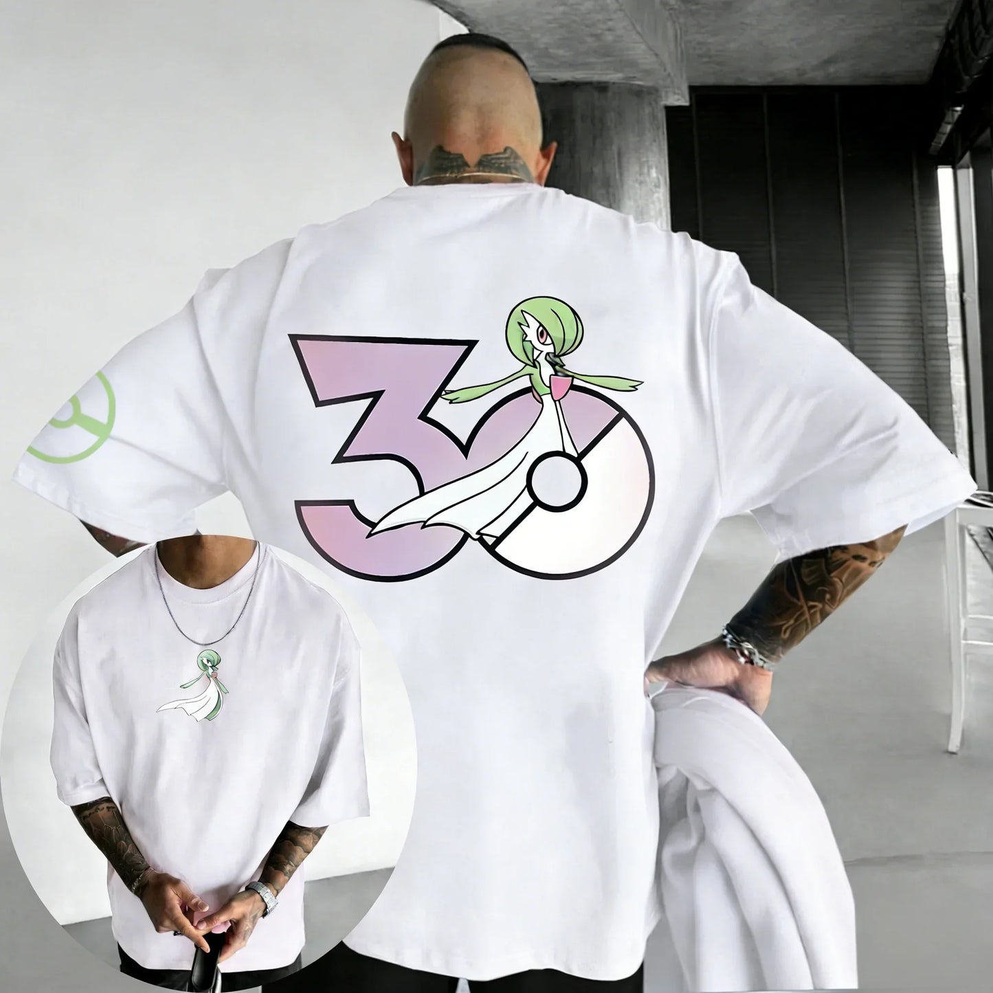 30th Anniversary Gardevoir Printed T-shirt Summer Men's and Women's Loose Casual Hip Hop Trendy Short Sleeve Top