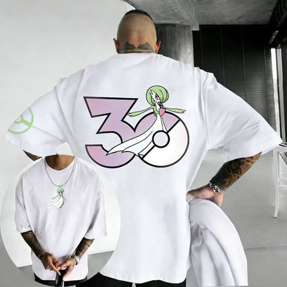 30th Anniversary Gardevoir Printed T-shirt Summer Men's and Women's Loose Casual Hip Hop Trendy Short Sleeve Top
