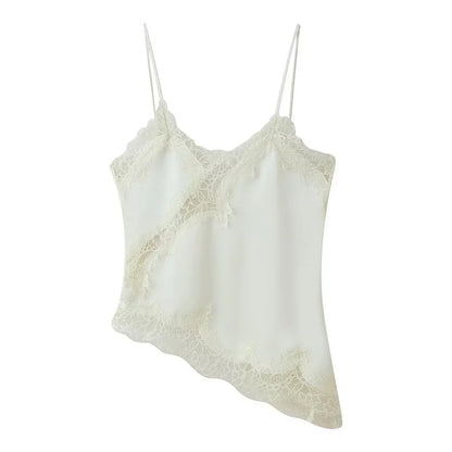 Lace Patchwork Short Camisole Stain Tops For Women Sexy Backless Tops Summer Sleeveless Women Straps Beach Top Female