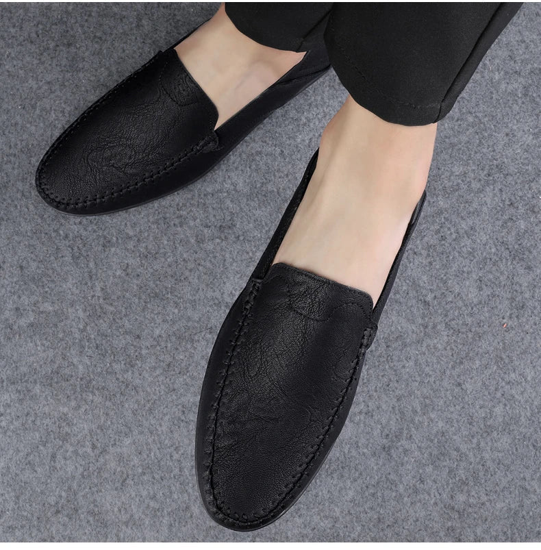 Men's casual leather shoes four seasons plus size soft sole comfort outdoor fashion youth business leather shoes driving shoes