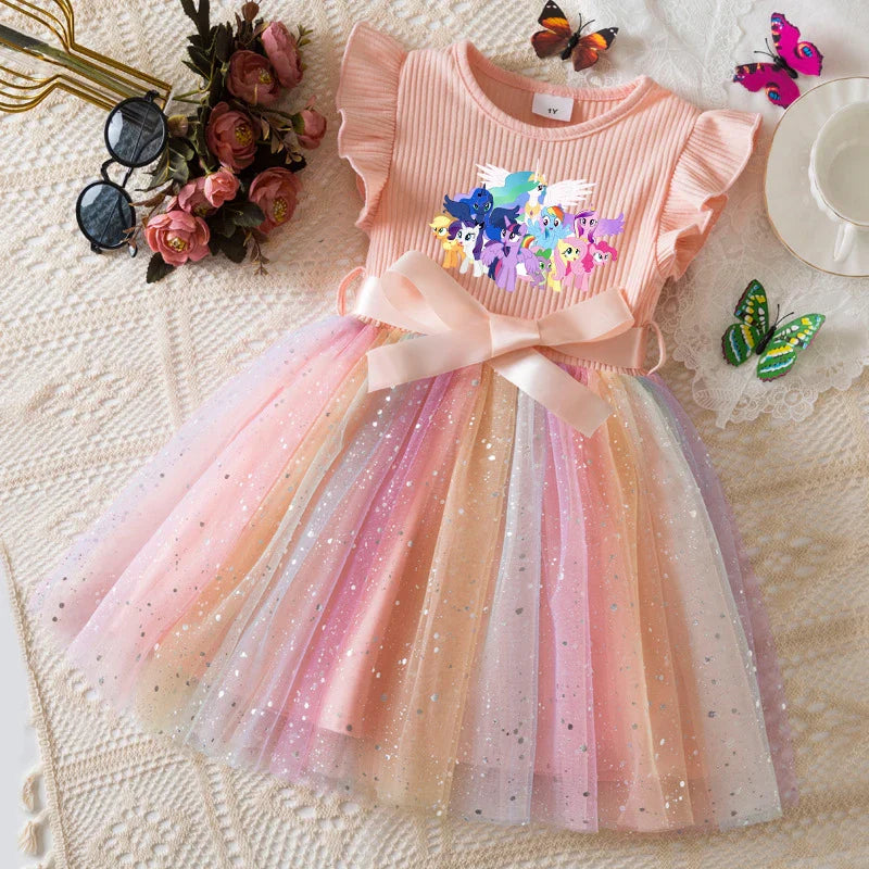 My Little Ponys Girls Dress for Sequins Toddler Girls Rainbow Tulle Sweet Kids Princess Dress for Girls Party Gift