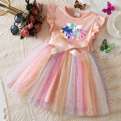 My Little Ponys Girls Dress for Sequins Toddler Girls Rainbow Tulle Sweet Kids Princess Dress for Girls Party Gift