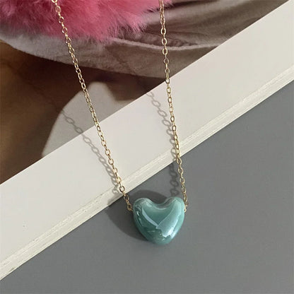 1 PC Fashion Love Heart Choker Necklace Various Color Gift Necklace Golden Color Link Chain Neck Jewelry