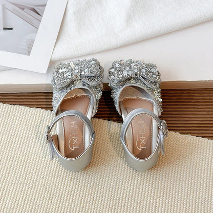 Faux Gemstones Shoes for Kids Girls Shining Crystal Girls Dress Shoes for Party and Wedding Bowtie Children Girl Sandals I04204