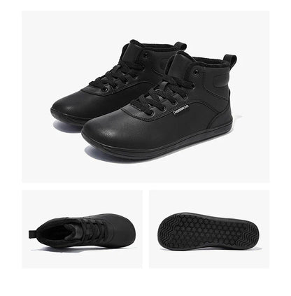 Unisex Winter Barefoot Shoes Womens Men Wide Toe Box Faux Fur Lined Ankle Sneakers Artificial Leather Lace Up Shoes