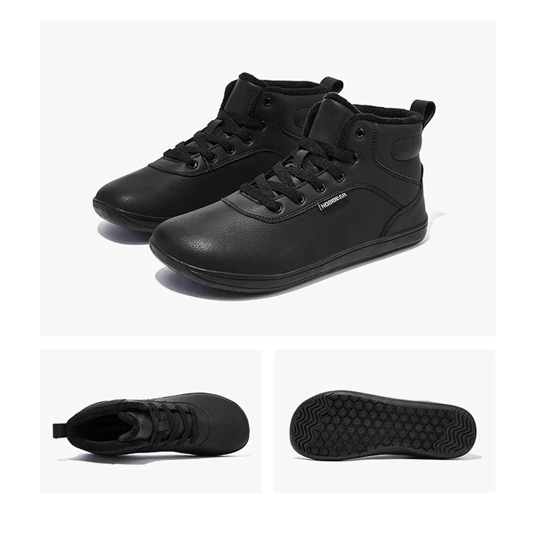 Unisex Winter Barefoot Shoes Womens Men Wide Toe Box Faux Fur Lined Ankle Sneakers Artificial Leather Lace Up Shoes