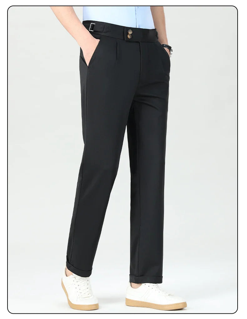 Mens Dress Pants Elastic Business Casual Pants Groom Wedding Party Formal Pants for Men Office Commute Pants