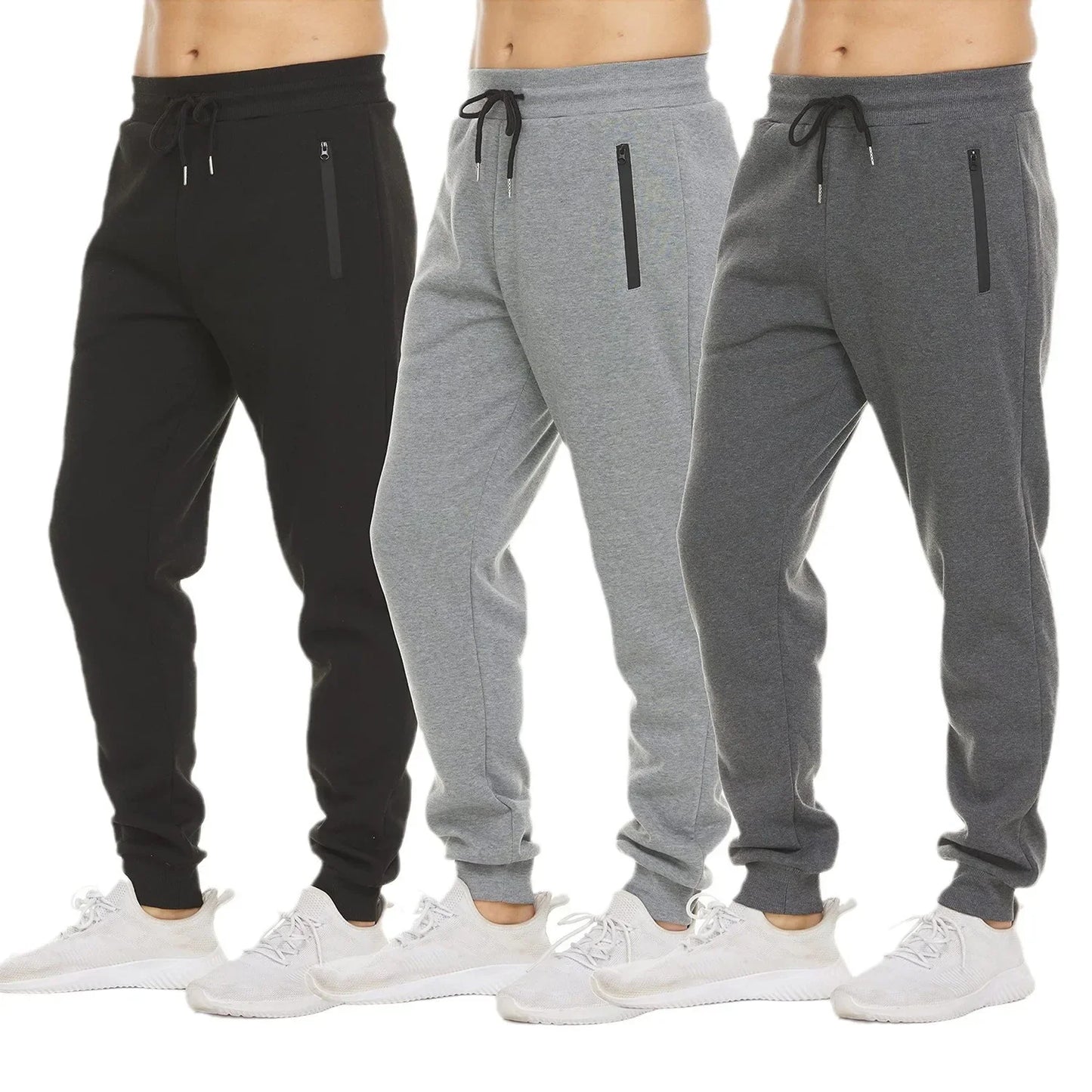 New Sweatpants Side Zipper Pockets Men Joggers Track Pants Elastic Waist Sport Casual Trousers Baggy Fitness Gym Clothing