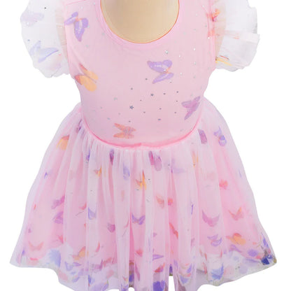 2026 Baby Girl Summer Dresses Kids Pink Butterfly Printed Princess Dress Children Birthday Party Dress Up Girls Fashion Clothes