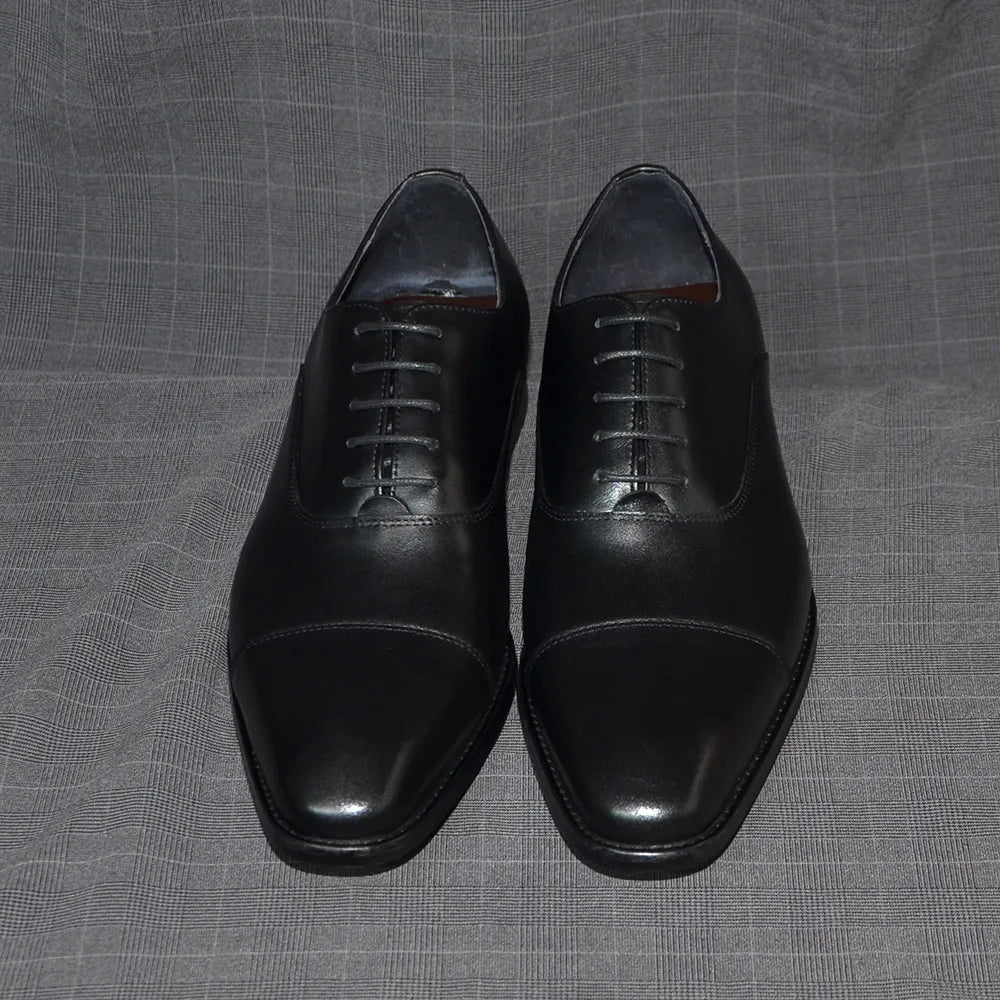 Classic Cowhide Genuine Leather Mens Dress Shoes Black Brown Cap Toe Lace-Up Oxford Company Business Office Formal Shoes for Men
