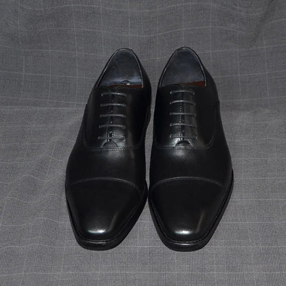 Classic Cowhide Genuine Leather Mens Dress Shoes Black Brown Cap Toe Lace-Up Oxford Company Business Office Formal Shoes for Men