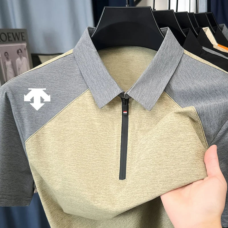 designer original printing summer men's short sleeve polo shirt lapel luxury zipper t-shirt fashion leisure ventilate men's wear