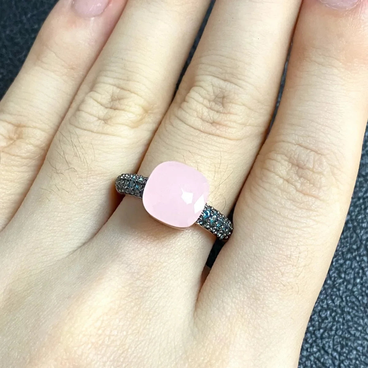 10.6mm Elegant Blue Topaz Zircon Ring Dual Tone Black Gun & Rose Gold 30 Colors Candy Crystal Jewelry Gift for Women