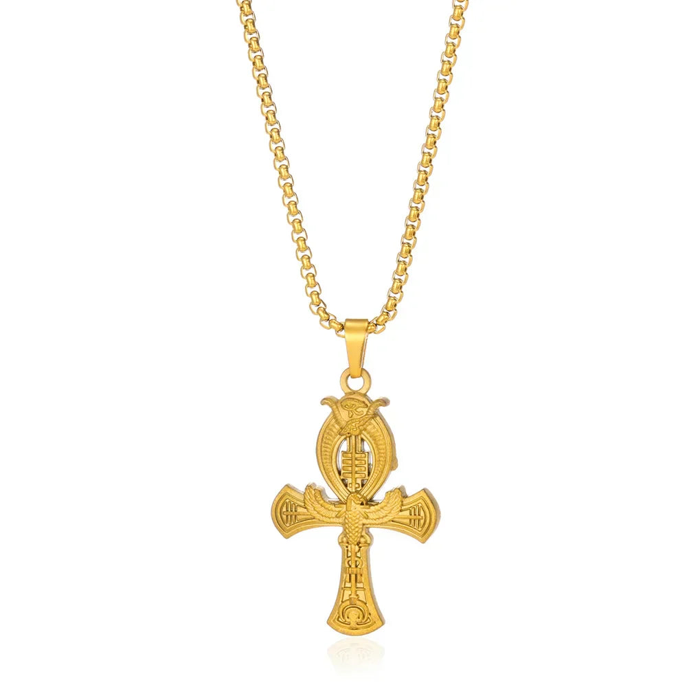 Stainless Steel Jesus Cross Necklace For Women Men Gold Color Caravaca Angels Crucifix Charm Choker Rapper Jewelry Hip Hop Gift