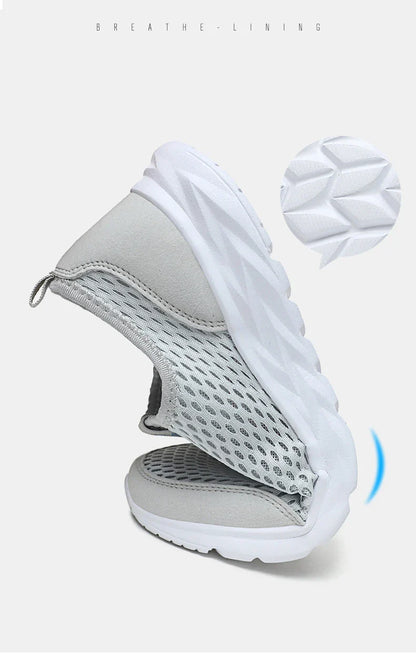 Tênis Masculino Feminino Respirável de Malha Sapatos Casuais Antiderrapantes Tamanho Grande Loafers Leves Para Caminhada