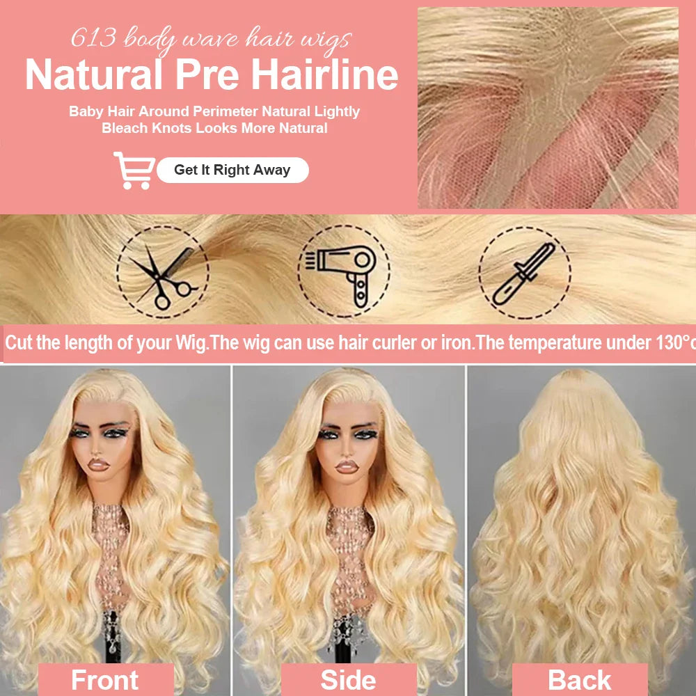 36 40 Inch 613 Honey Blonde Body Wave 250 Density 13x6 HD Lace Front Human Hair Wigs 13x4 HD Lace Frontal Wig for black women