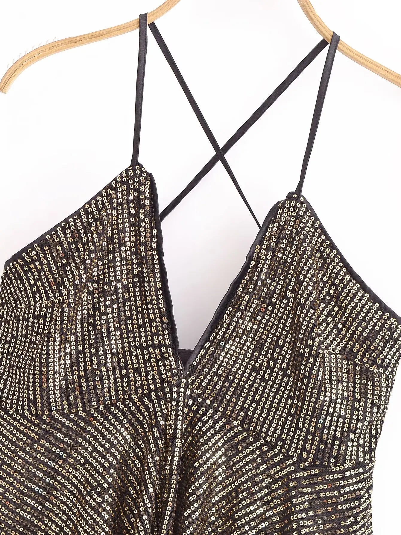 2025 Women Chic Deep V Neck Sequined Design Sling Camis Tank Lady Backless Cross Sexy Shirt Blouse Tops LS7381