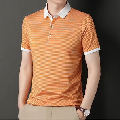 2024 Men's New Striped Cotton Business Casual Short Sleeved POLO Shirt Fashion Short Sleeved Comfortable and Breathable Top