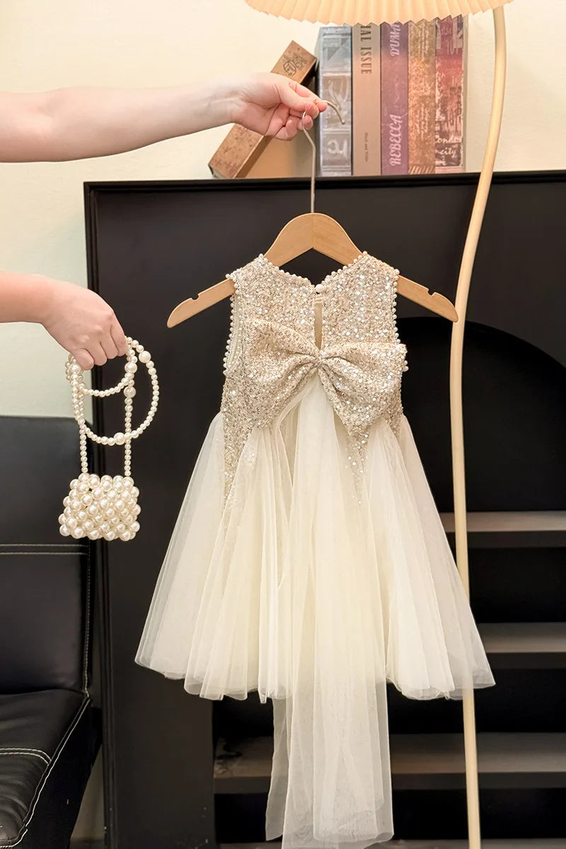 Children Girls Shiny Princess Dress Summer Kids Baby Girls Sling Dress UNITIM Little Girls Bow Gauze Dress Infant Girls Sundress