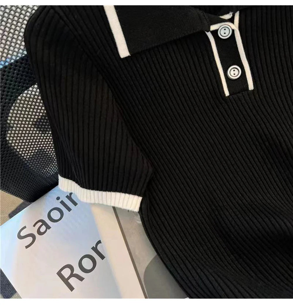 Ice silk knitted short sleeved T-shirt for women's summer 2024 new fashionable and stylish polo shirt top