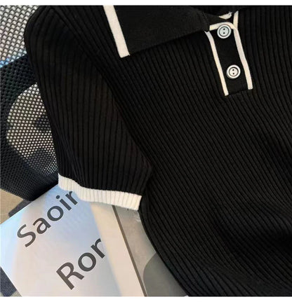 Ice silk knitted short sleeved T-shirt for women's summer 2024 new fashionable and stylish polo shirt top
