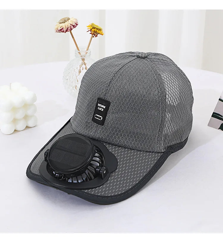 Outdoor Mesh Cap Solar Powered Charging Fan Cap Summer New Style Breathable Sunshade Sun Protection men's women's Adults Mz126