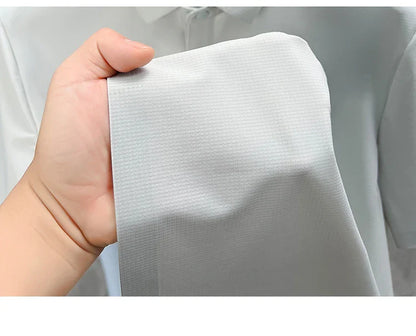Summer Short Sleeve T-Shirt - Premium Jacquard Spandex, 7A Antibacterial, Seamless, Contrast Color, Split Hem, Wrinkle-Free Polo