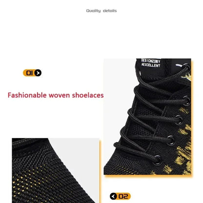 Men's All Seasons Safety Shoes Breathable Flying Woven Steel Toe Cap Impact Resistant Puncture Proof mid Cut Sneakers