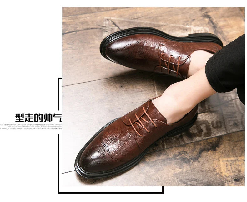 Luxury Men Brogue Dress Shoes Men Suit Casual Shoes Formal Business Leather Shoes Men Brown Wedding Italian Banquet Shoe Size 46