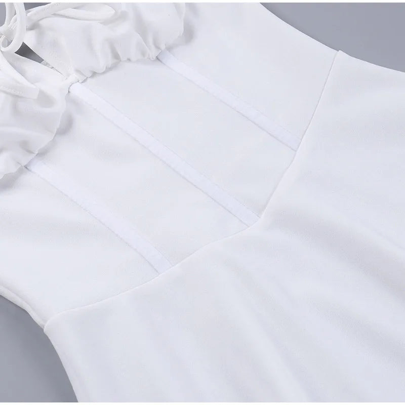 Strapless Suspender Dress Women Solid Lace Up White Pink Short Dresses 2023 Summer Casual Female Party Club Vestidos