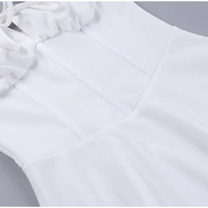 Strapless Suspender Dress Women Solid Lace Up White Pink Short Dresses 2023 Summer Casual Female Party Club Vestidos