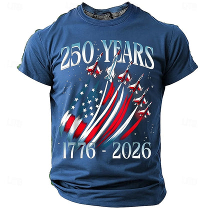 250 Years Men'S T-Shirt Patriotic American Flag Print Tee Independence Day Short Sleeve Crew Neck Casual Tops Holiday Party 2026