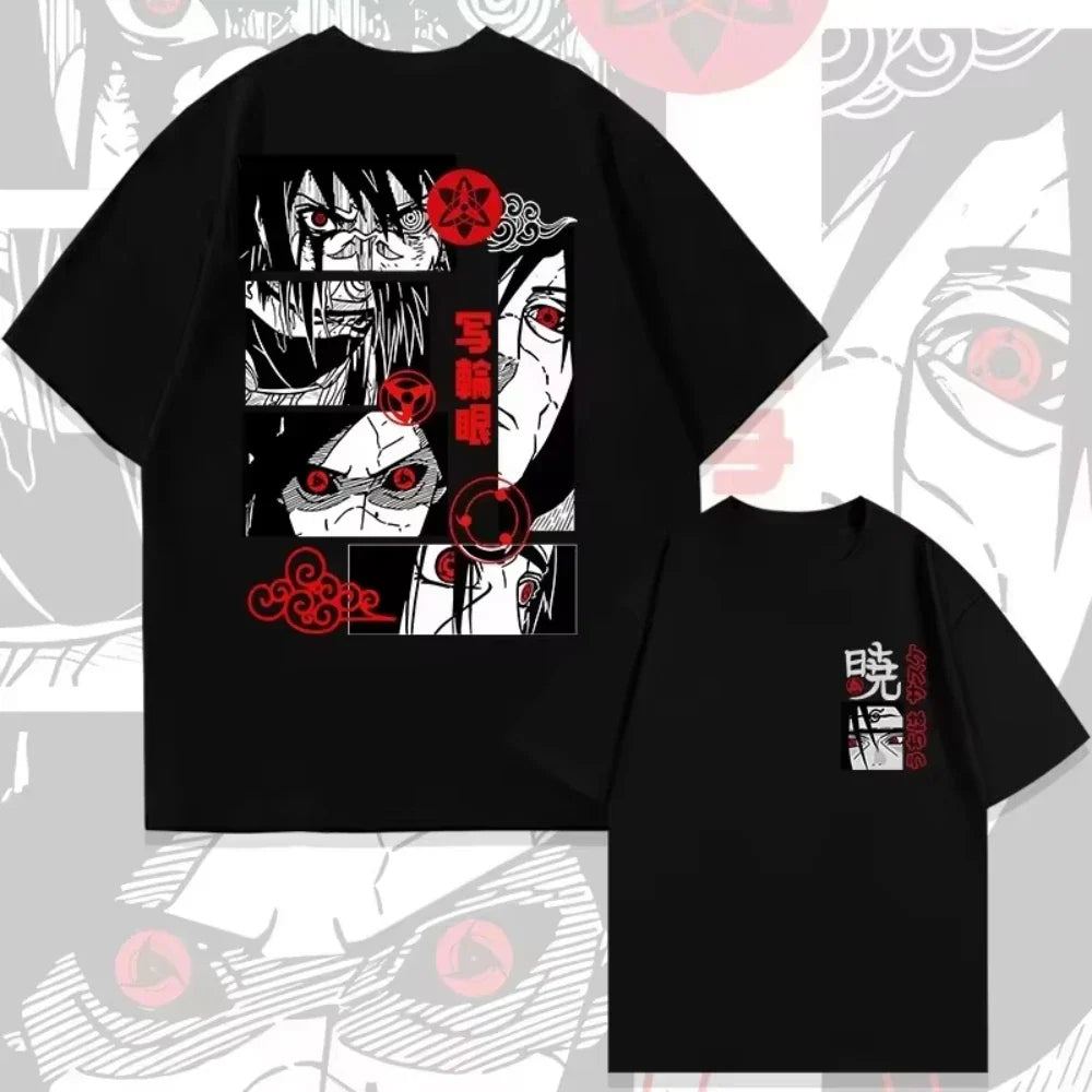 Camiseta Estampada com Sharingan Uchiha Derivada de Anime para Moda Masculina e Boné Super Street Casual para o Verão de 2025