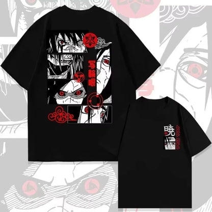 Camiseta Estampada com Sharingan Uchiha Derivada de Anime para Moda Masculina e Boné Super Street Casual para o Verão de 2025