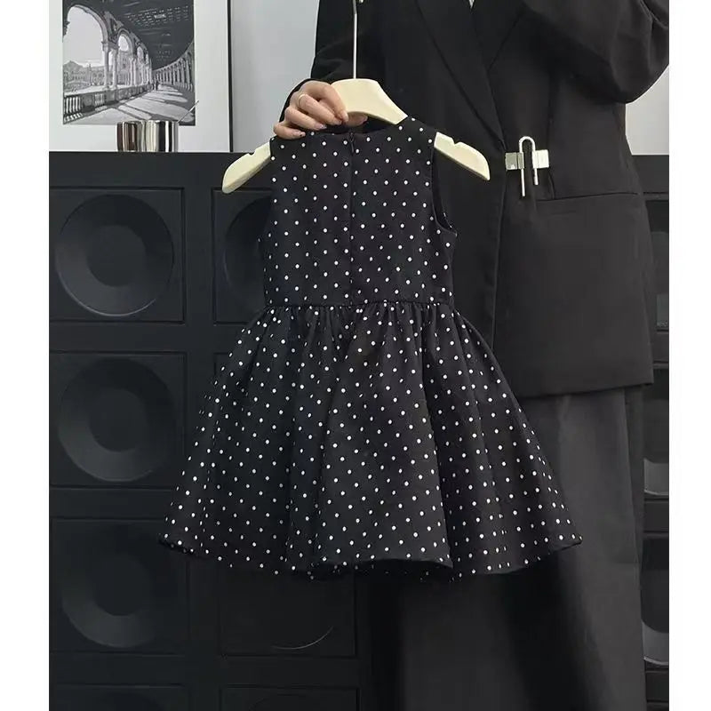Girls Casual Dresses Polka Dot Print Bow Sleeveless Dress Kids Clothes Girls Kids Dresses for Girls 2 To 7 Years