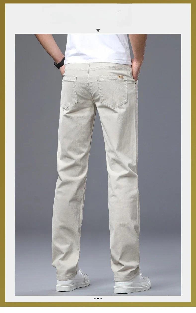Men's Straight Leg Jeans Slim Fit Stretch Comfort Denim Pants Korean Casual Fashion Minimalist Business Male Daily Trousers