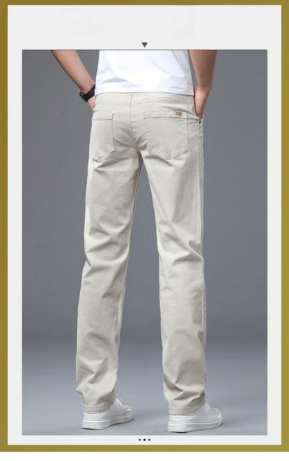 Men's Straight Leg Jeans Slim Fit Stretch Comfort Denim Pants Korean Casual Fashion Minimalist Business Male Daily Trousers