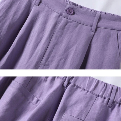 Cotton and Linen Shorts for Women Summer 2025 Loose High Waisted Wide Leg Pants Casual Versatile Solid Retro Straight Shorts