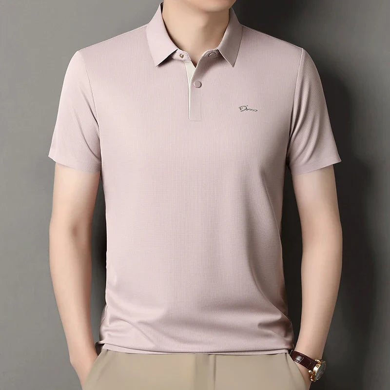 2025 High-end Brand Men's Short Sleeved Polo Shirt Summer Fashion D-letter Casual Business Ice Silk Cool T-shirt